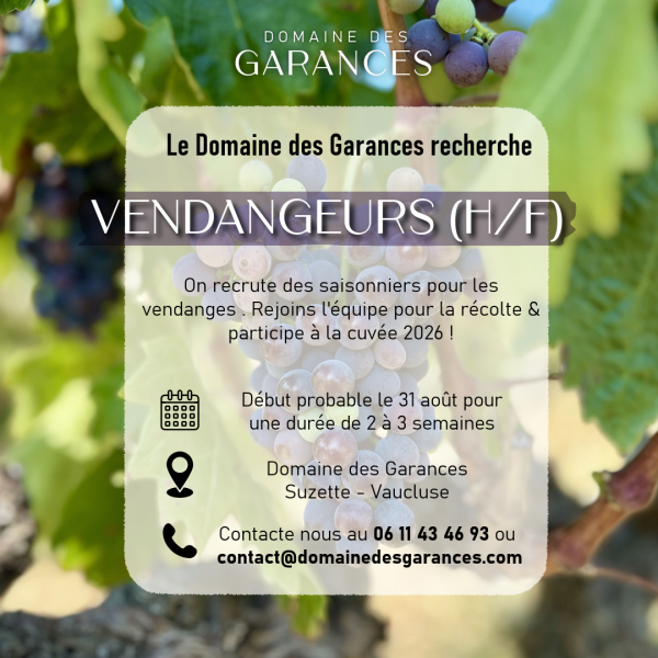 Le Domaine des Garances recherche des vendangeurs (h/f) ! 